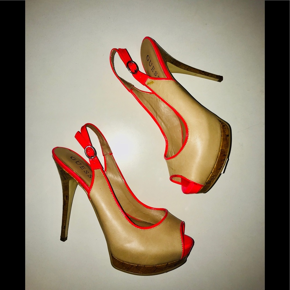 Guess neon pink and nude heels size 6.5